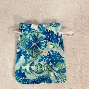 Lilly Pulitzer Jewelry Bag Drawstring Blue & Green EUC